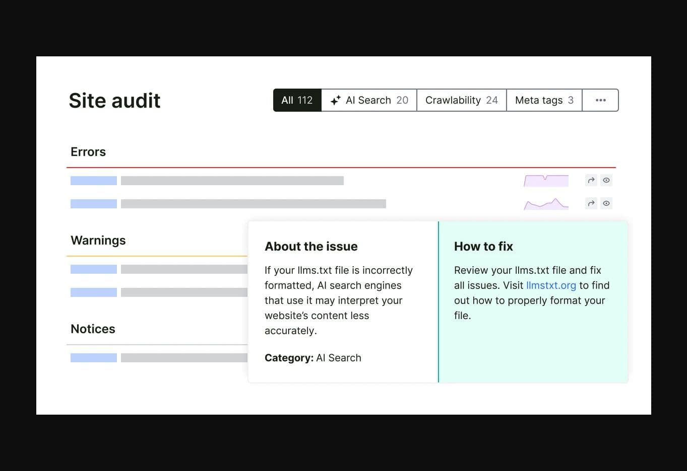 Semrush Site Audit interface